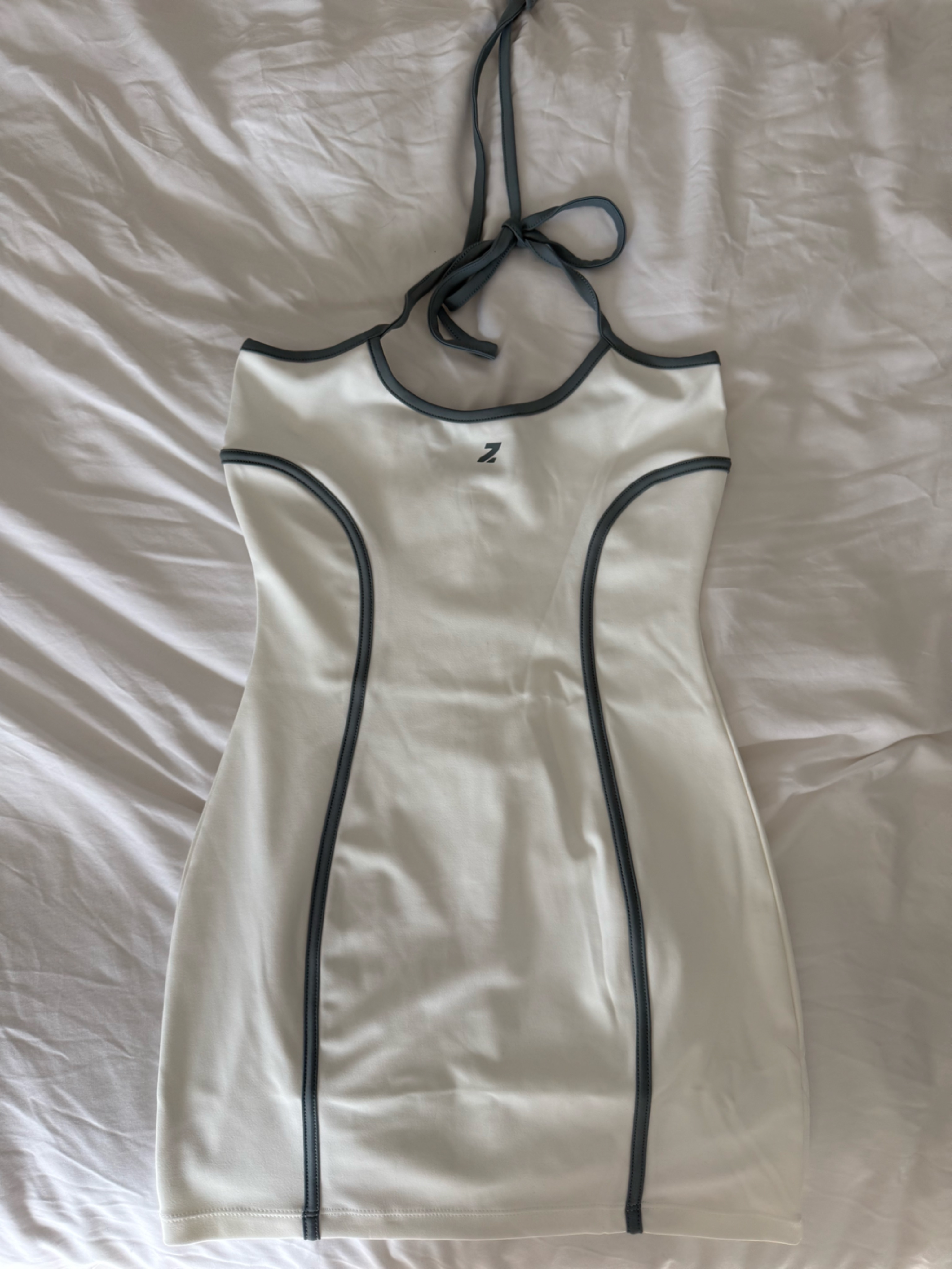 Alo Yoga White Halter Dress With Dark Trim